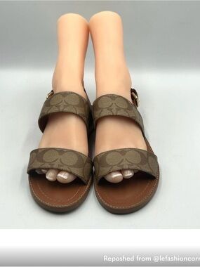 Coach Brown Signature Canvas Double-Strap Sandals